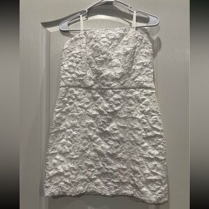 White Textured Mini Dress with Spaghetti Straps